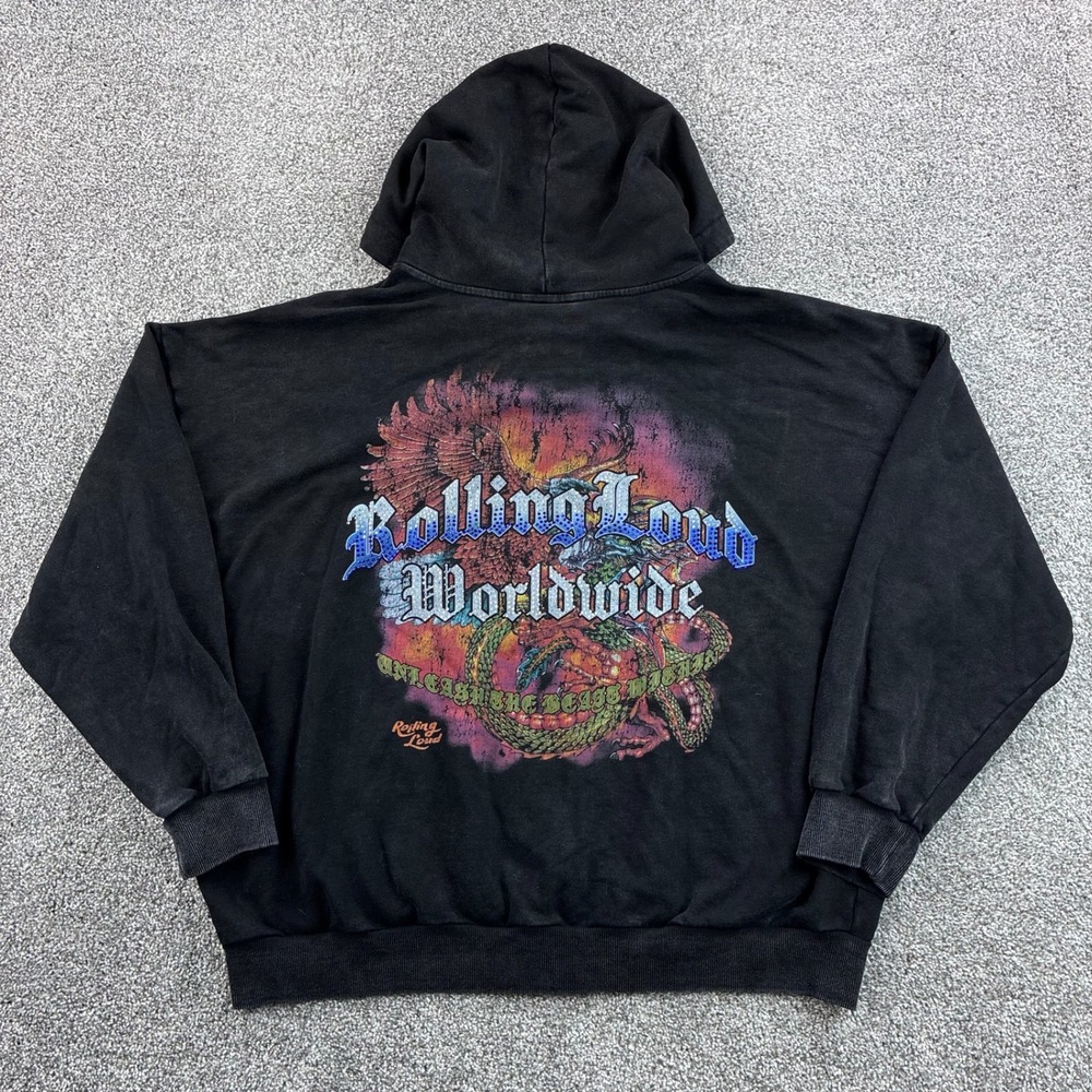Rolling Loud Hoodie Mens 2XL Black Rhinestone Worldwide Festival Full Zip Rap